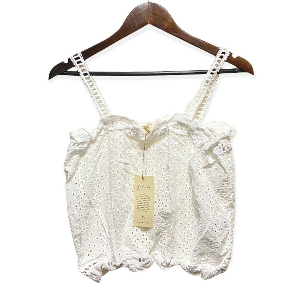 Elan Womens M Elastic Hem And Neckline Sleeveless Crochet Strap Breathable White - Picture 1 of 8